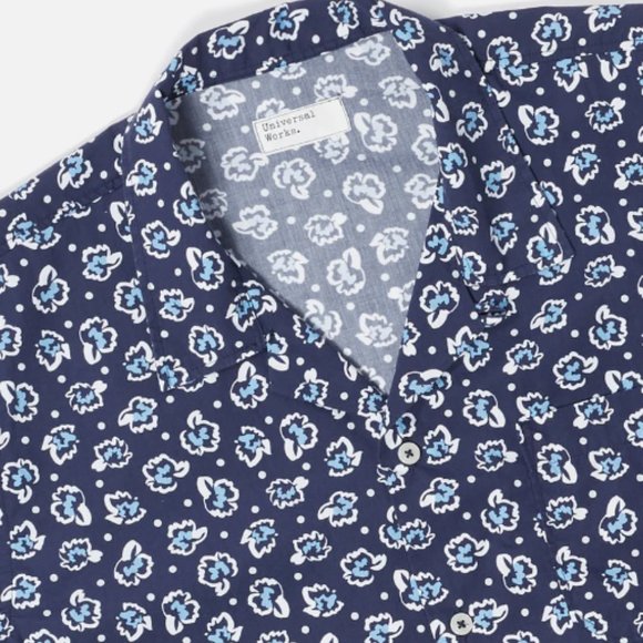 Universal Works Road Shirt In Navy Organic Flower Cotton - Picture 1 of 11